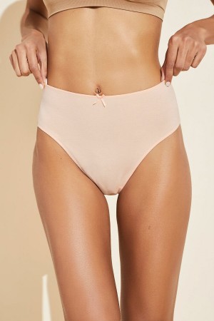 Beige Women Eberjey Pima Stretch Cotton Highwaist Briefs | HYM46YK