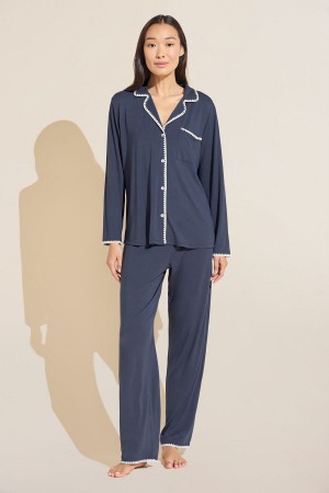 Blue White Women Eberjey Frida TENCEL™ Modal Long PJ Set Pajamas | DCU457PR