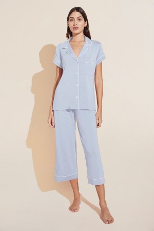 Blue White Women Eberjey Gisele TENCEL™ Modal Short Sleeve Cropped PJ Set Pajamas | FFM7467VG