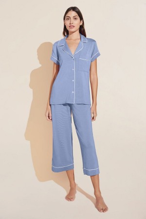 Blue White Women Eberjey Gisele TENCEL™ Modal Short Sleeve Cropped PJ Set Pajamas | AQV9584SH