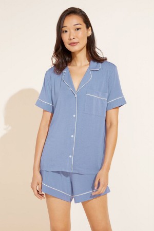 Blue White Women Eberjey Gisele TENCEL™ Modal Relaxed Short PJ Set Pajamas | SFF8415EV