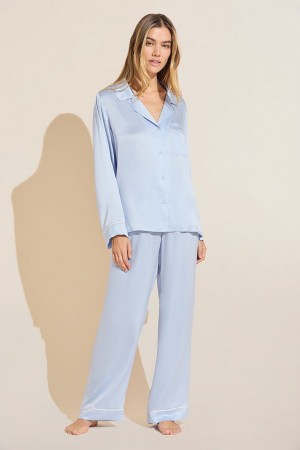 Blue Women Eberjey Inez Washable Silk Long PJ Set Pajamas | TZH9839ER