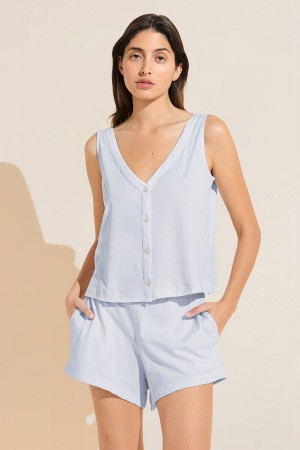 Blue Women Eberjey Organic Pima Cotton Tank & Short PJ Set Pajamas | QHR238HZ