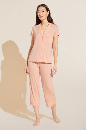 Coral White Women Eberjey Gisele TENCEL Modal Short Sleeve Cropped PJ Set Pajamas | MLI848OX