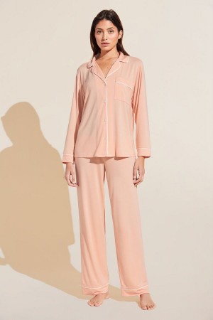 Coral White Women Eberjey Gisele TENCEL Modal Long PJ Set Pajamas | VSO169HO