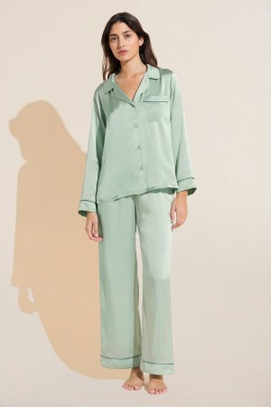 Green Women Eberjey Inez Washable Silk Long PJ Set Pajamas | ADF6320HL