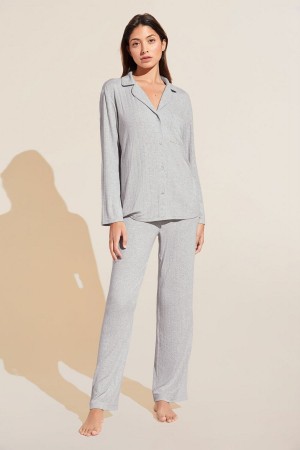 Light Grey Women Eberjey Gisele TENCEL™ Modal Rib Long PJ Set Pajamas | GXK6051GW