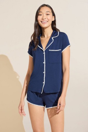 Navy White Women Eberjey Frida TENCEL™ Modal Shortie Short PJ Set Pajamas | EEU6043LA