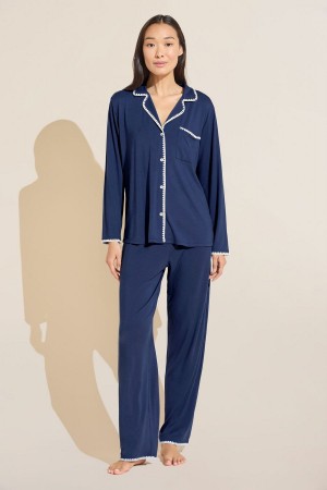 Navy White Women Eberjey Frida TENCEL™ Modal Long PJ Set Pajamas | XIK5020WR