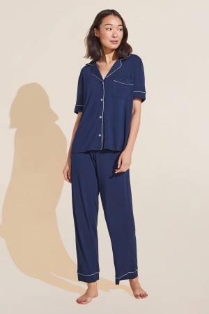 Navy White Women Eberjey Gisele TENCEL™ Modal Short Sleeve & Pant PJ Set Pajamas | OAJ868EZ