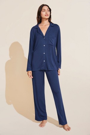 Navy Women Eberjey Gisele TENCEL™ Modal Rib Long PJ Set Pajamas | WGF5124UY