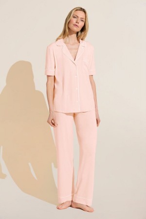 Pink White Women Eberjey Gisele TENCEL™ Modal Short Sleeve & Pant PJ Set Pajamas | TCF5255DT