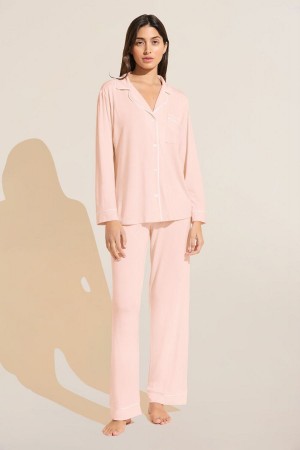 Pink White Women Eberjey Gisele TENCEL™ Modal Long PJ Set Pajamas | YSG150EZ