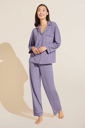 Purple Blue Women Eberjey Gisele TENCEL™ Modal Long PJ Set Pajamas | HEO7843ND