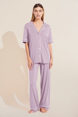 Purple White Women Eberjey Gisele TENCEL™ Modal Short Sleeve & Pant PJ Set Pajamas | MVR8352HI