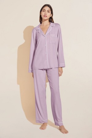 Purple White Women Eberjey Gisele TENCEL™ Modal Long PJ Set Pajamas | KEX1160UF