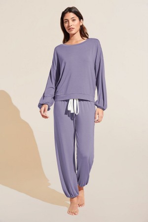 Purple White Women Eberjey Gisele TENCEL™ Modal Effortless PJ Set Pajamas | GKE8213BF