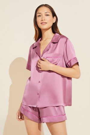 Purple Women Eberjey Inez Washable Silk Short PJ Set Pajamas | WPP5496UO