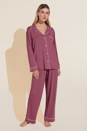 Red White Women Eberjey Gisele TENCEL™ Modal Long PJ Set Pajamas | HJD1008NM