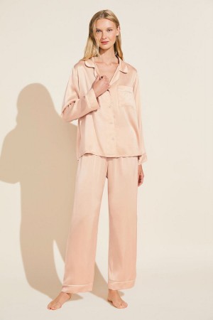 Rose Beige Women Eberjey Inez Washable Silk Long PJ Set Pajamas | TSC7187KL