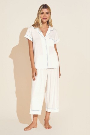 White Blue Women Eberjey Gisele TENCEL™ Modal Short Sleeve Cropped PJ Set Pajamas | KXR4286GG