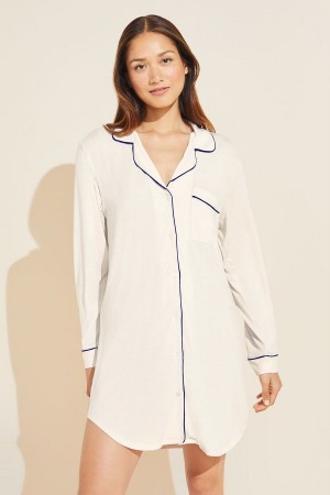 White Navy Women Eberjey Gisele TENCEL™ Modal Sleepshirt Pajamas | ZGN1680TU