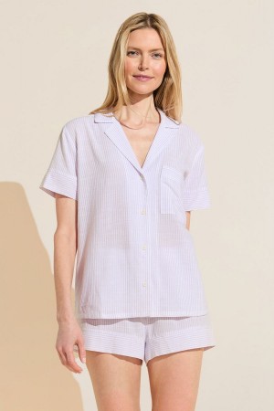 White Purple Women Eberjey Nautico Shortie Short PJ Set Pajamas | PTK9311JP