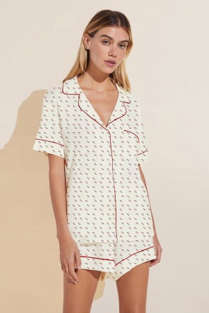 White Red Women Eberjey Gisele Printed TENCEL™ Modal Relaxed Short PJ Set Pajamas | JJS1850GP