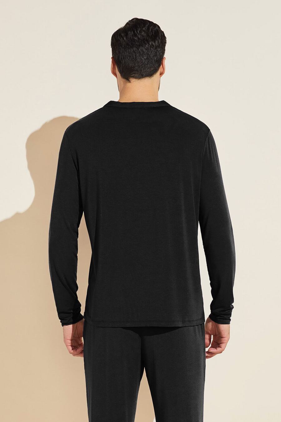 Black Men Eberjey Henry TENCEL™ Modal Long Sleeve Henley Tops | QRU1527YB