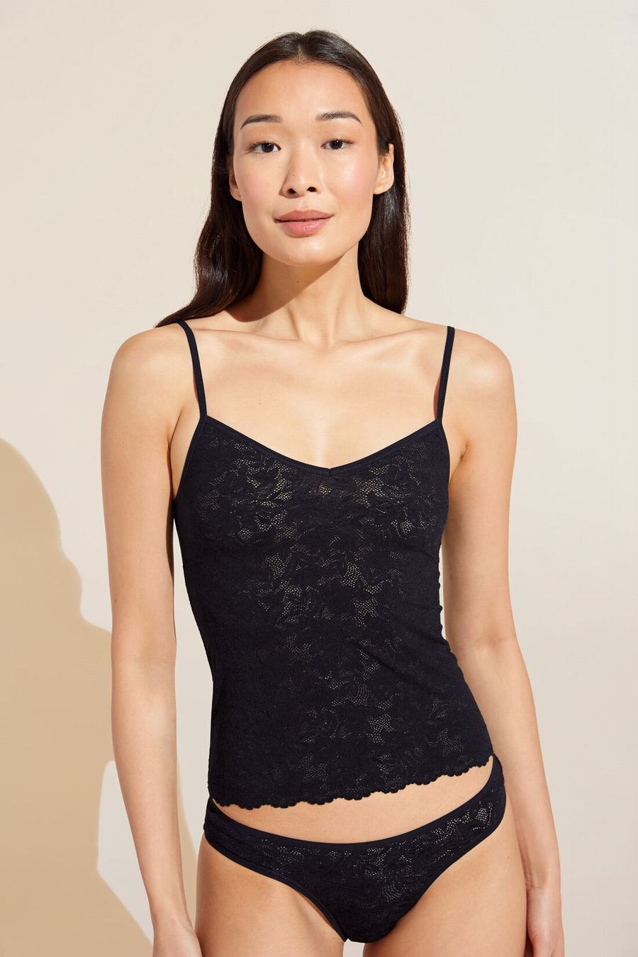 Black Women Eberjey Soft Stretch Recycled Lace Cami Tank Top | ARA162EN