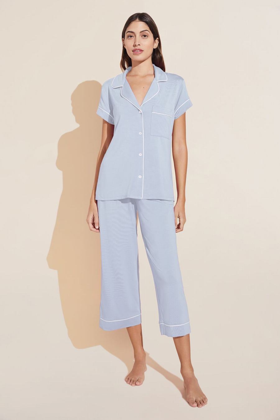 Blue White Women Eberjey Gisele TENCEL™ Modal Short Sleeve Cropped PJ Set Pajamas | FFM7467VG