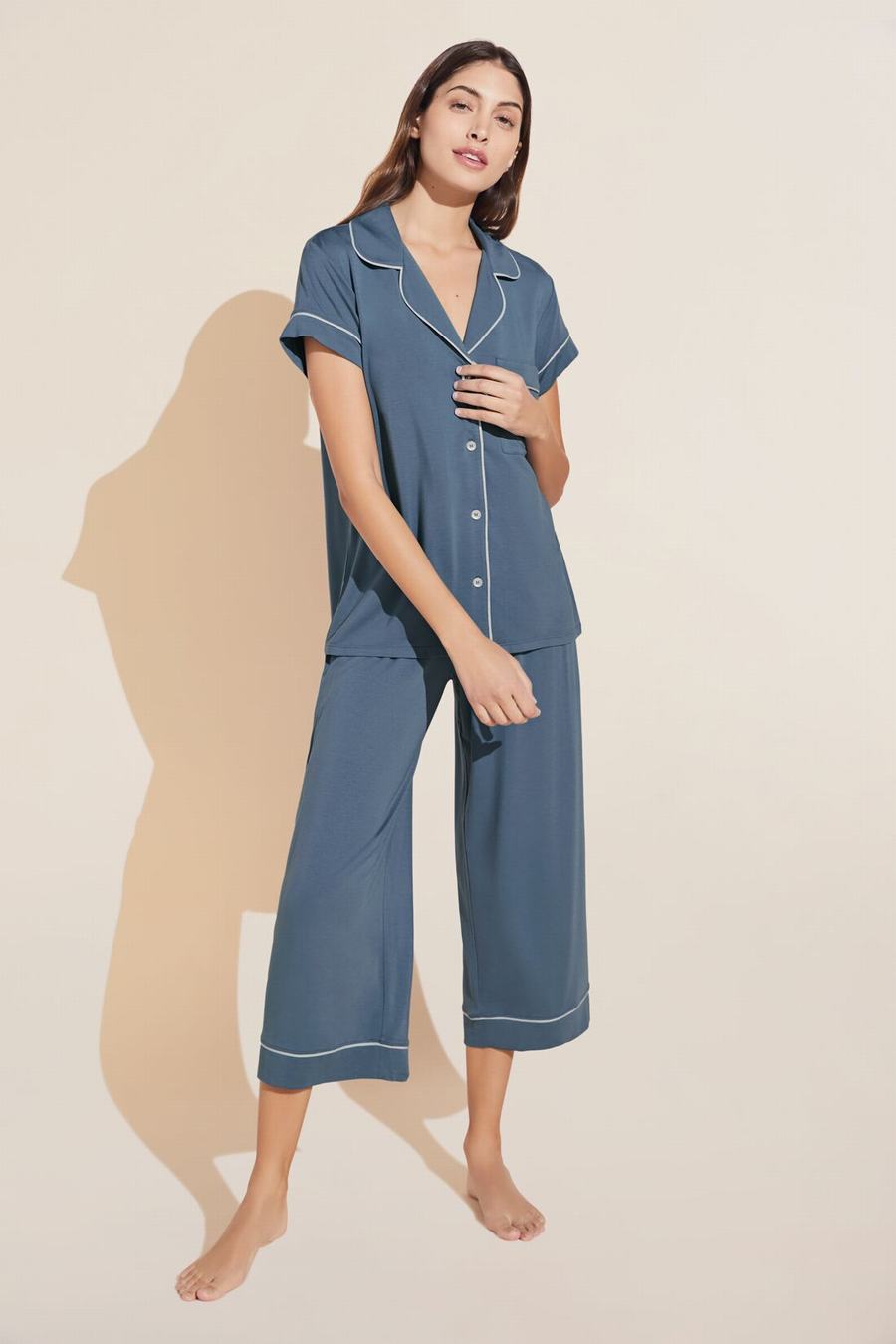 Blue Women Eberjey Gisele TENCEL™ Modal Short Sleeve Cropped PJ Set Pajamas | GKJ5377GS