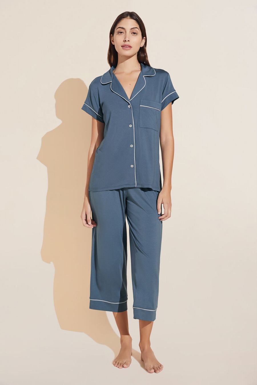 Blue Women Eberjey Gisele TENCEL™ Modal Short Sleeve Cropped PJ Set Pajamas | GKJ5377GS