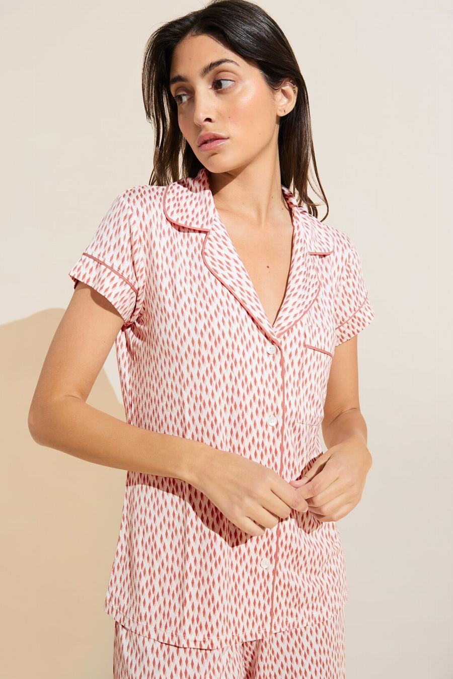 Dark Red Pink White Women Eberjey Gisele Printed TENCEL™ Modal Short Sleeve Cropped PJ Set Pajamas | VPG2823AR