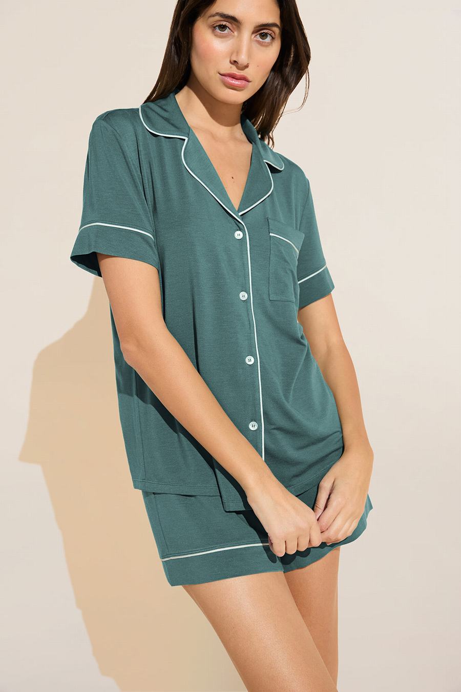 Green White Women Eberjey Gisele TENCEL™ Modal Relaxed Short PJ Set Pajamas | DTM1668OR