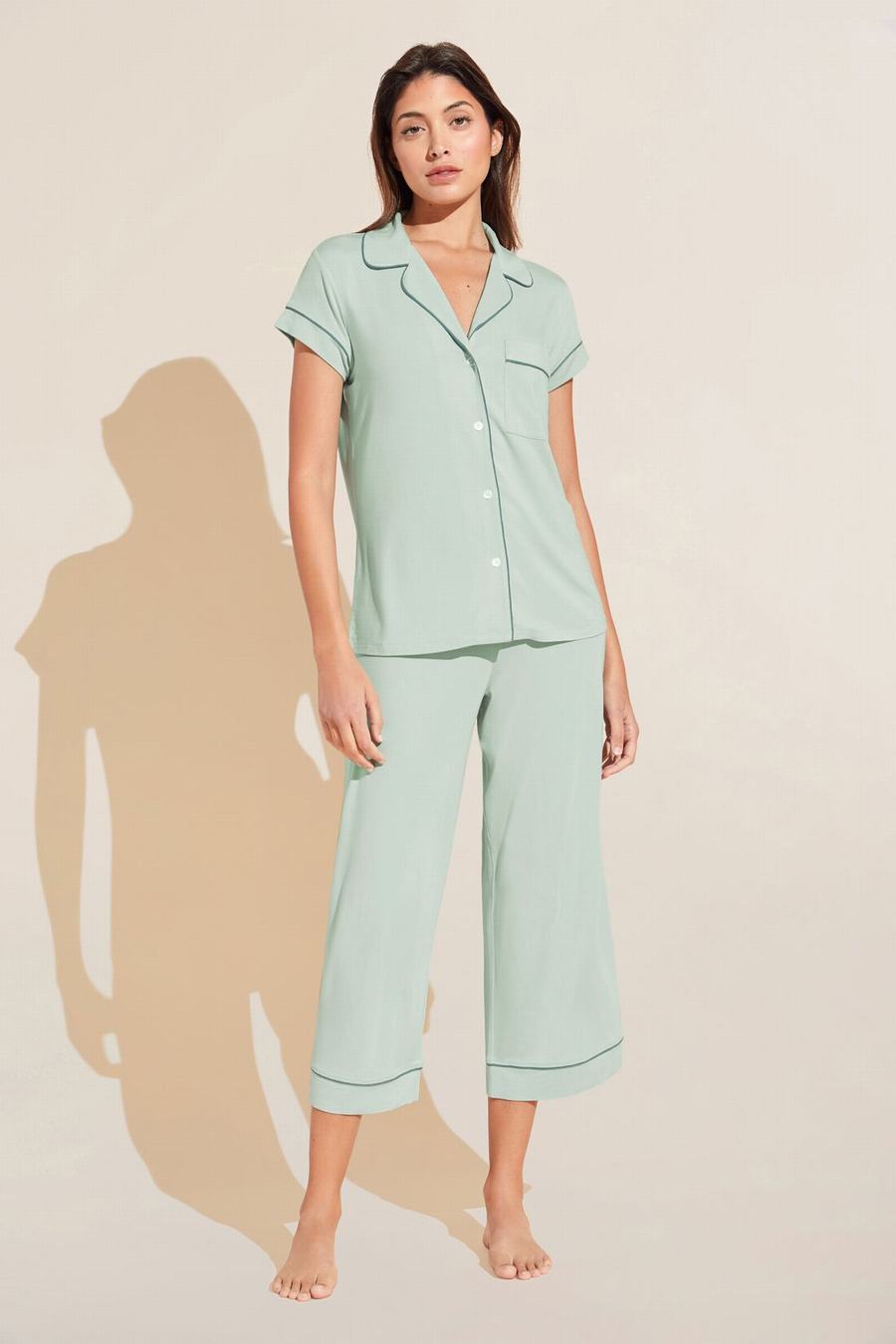 Green Women Eberjey Gisele TENCEL™ Modal Short Sleeve Cropped PJ Set Pajamas | RVX6359FX