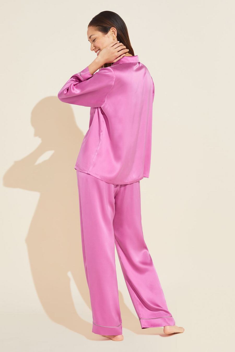 Italian Rose Pink Women Eberjey Inez Washable Silk Long PJ Set Pajamas | GIZ7068ZC