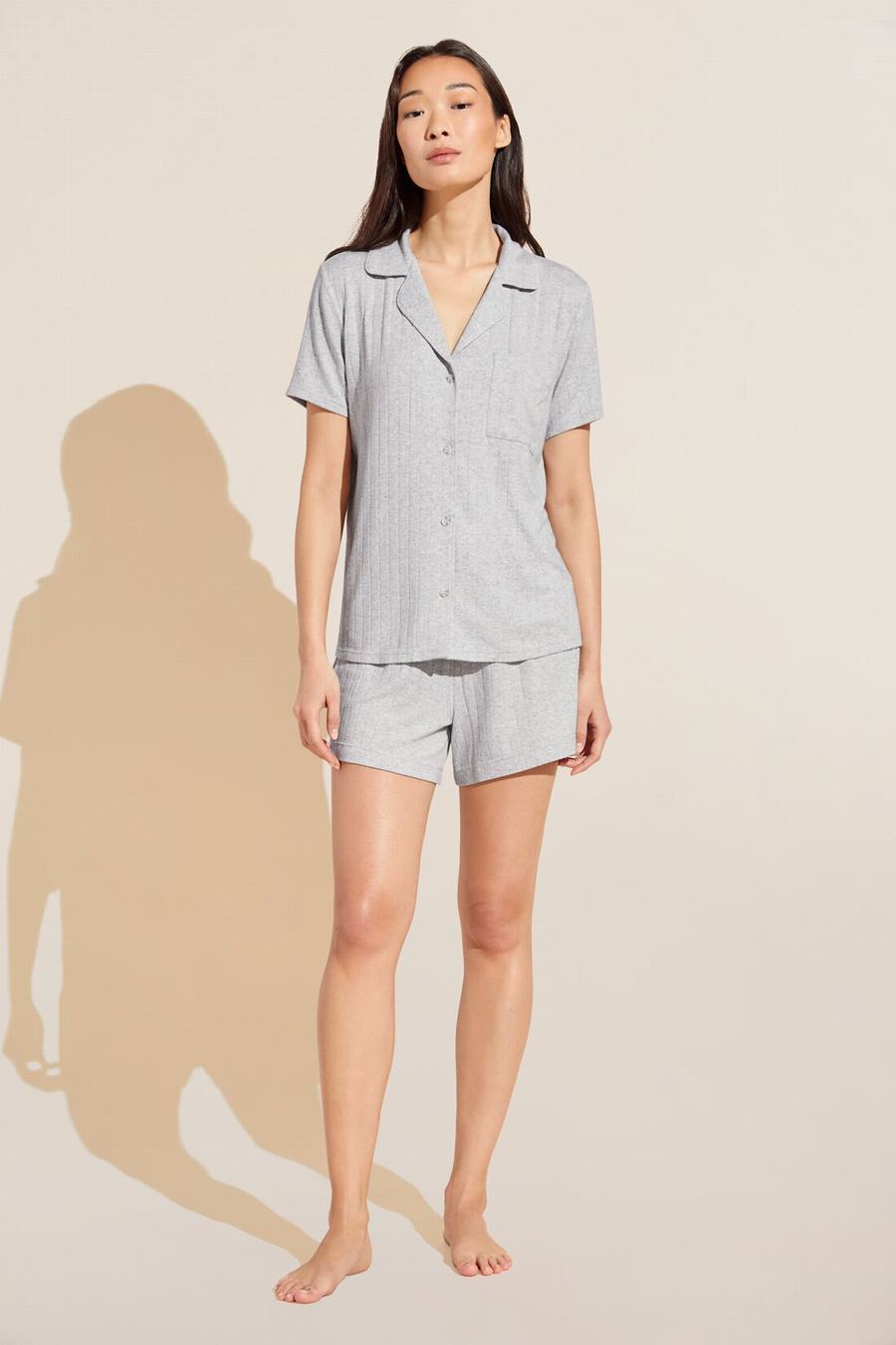 Light Grey Women Eberjey Gisele TENCEL™ Modal Rib Relaxed Short PJ Set Pajamas | PWA4387IZ