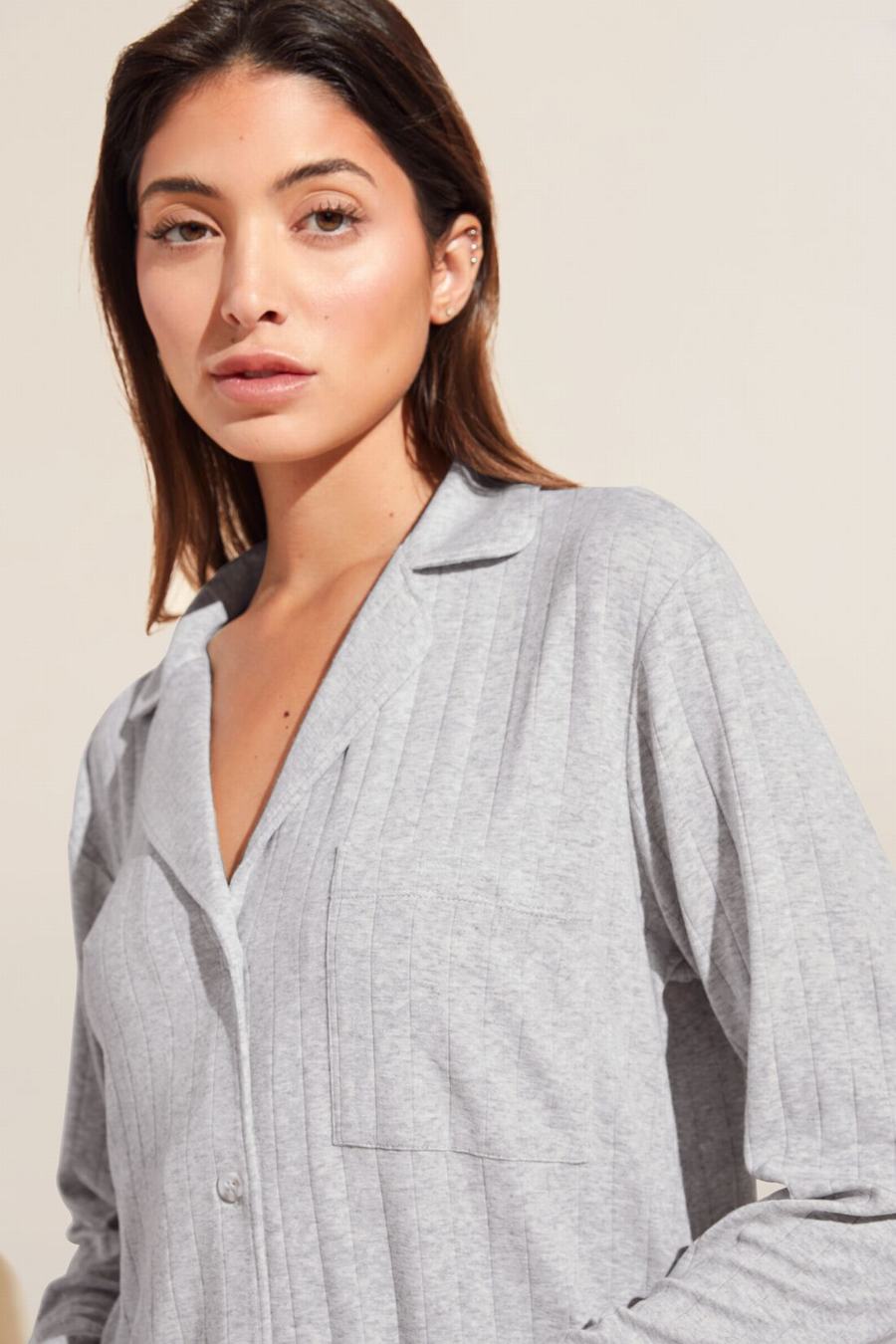 Light Grey Women Eberjey Gisele TENCEL™ Modal Rib Long PJ Set Pajamas | GXK6051GW