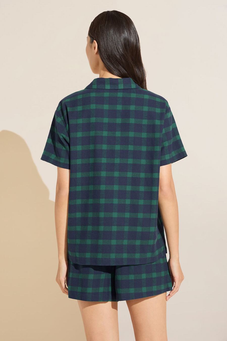 Navy Green Women Eberjey Flannel Short PJ Set Pajamas | XTF1148OW