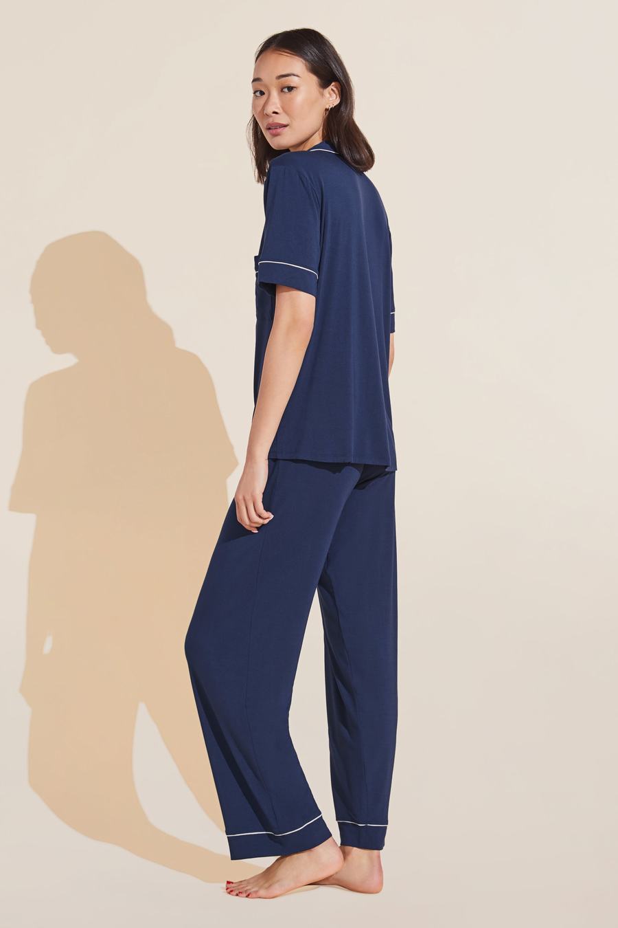 Navy White Women Eberjey Gisele TENCEL™ Modal Short Sleeve & Pant PJ Set Pajamas | OAJ868EZ