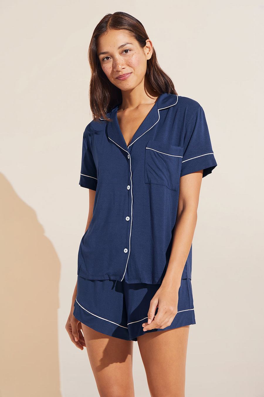 Navy White Women Eberjey Gisele TENCEL™ Modal Relaxed Short PJ Set Pajamas | JTA9441ET