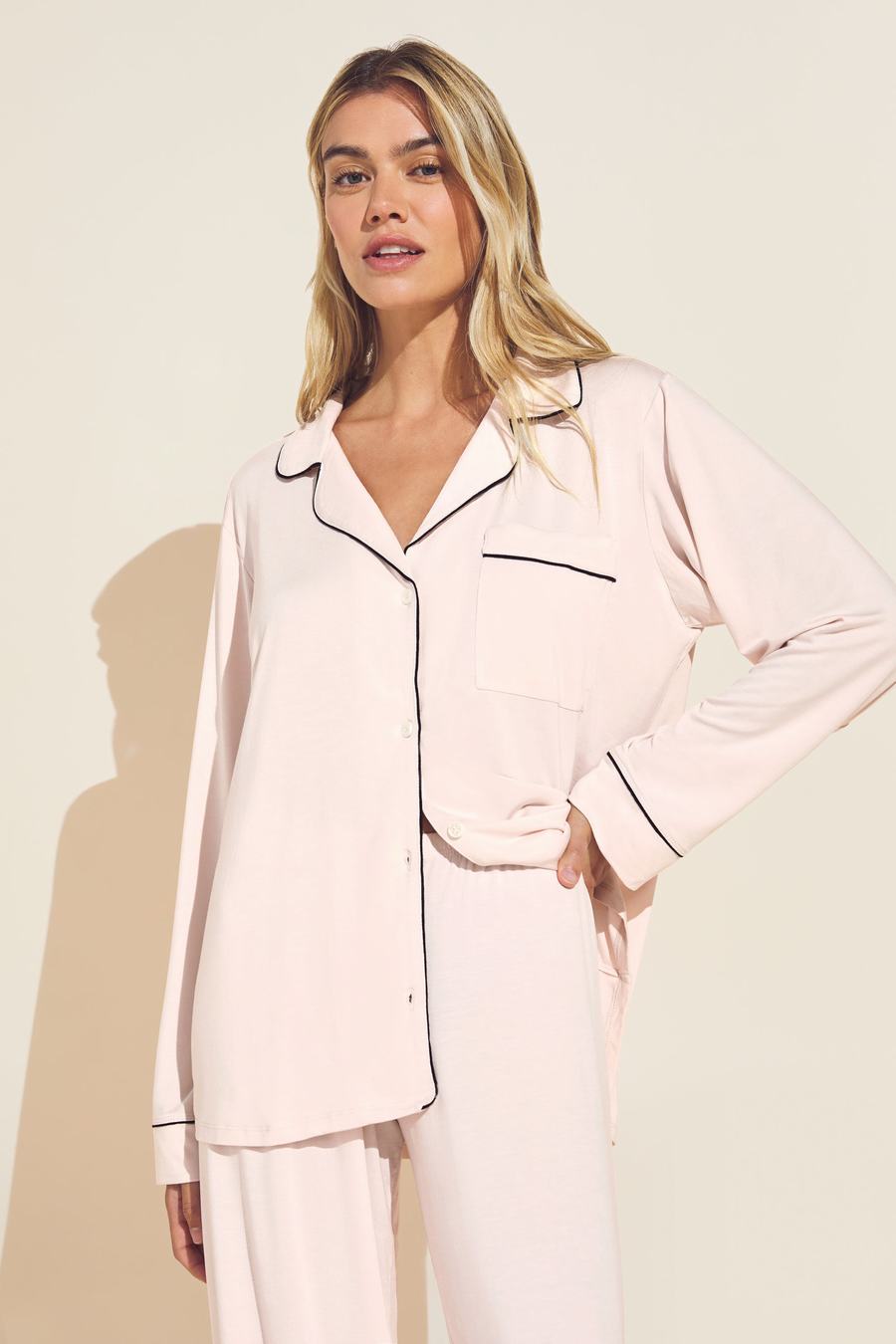 Pink Black Women Eberjey Gisele TENCEL™ Modal Long PJ Set Pajamas | OHT9359CF