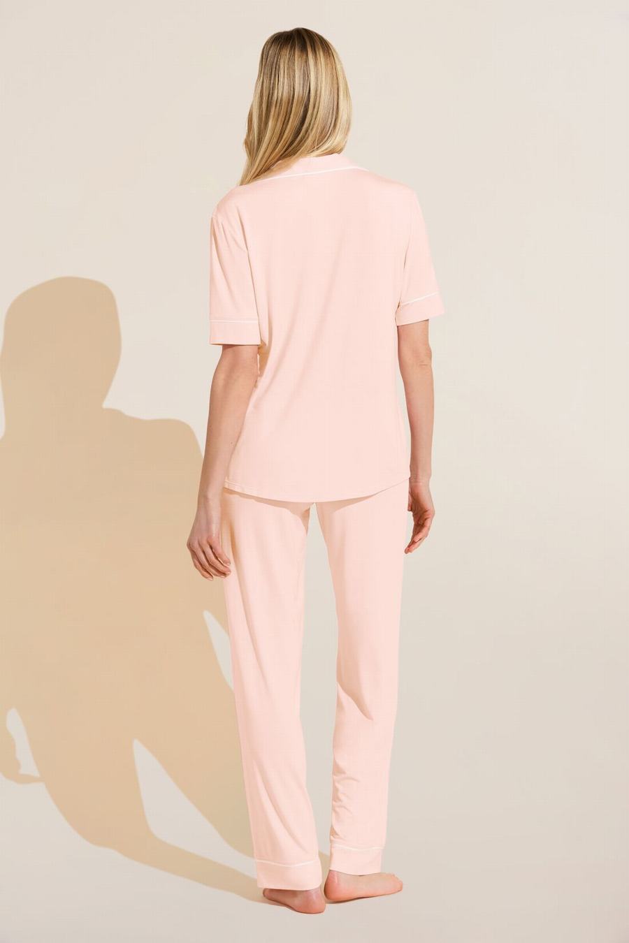 Pink White Women Eberjey Gisele TENCEL™ Modal Short Sleeve & Pant PJ Set Pajamas | TCF5255DT