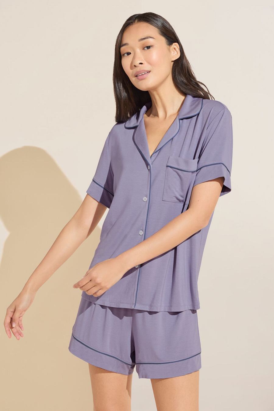 Purple Blue Women Eberjey Gisele TENCEL™ Modal Relaxed Short PJ Set Pajamas | FES7615UN