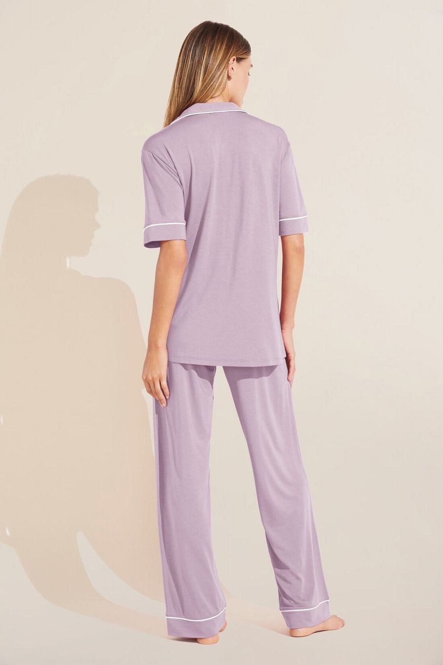 Purple White Women Eberjey Gisele TENCEL™ Modal Short Sleeve & Pant PJ Set Pajamas | MVR8352HI