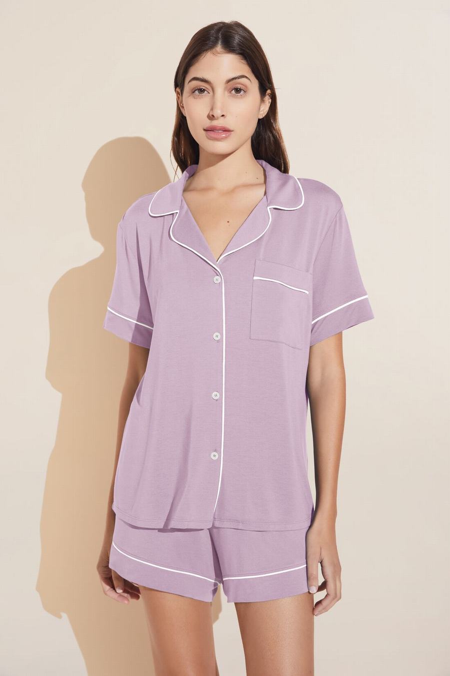 Purple White Women Eberjey Gisele TENCEL™ Modal Relaxed Short PJ Set Pajamas | MMQ1381CF