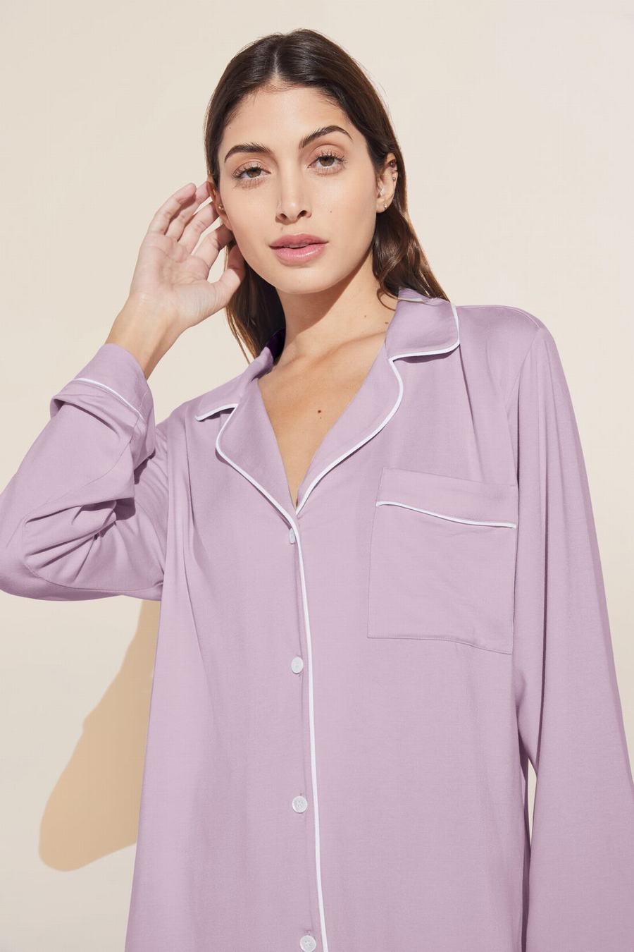 Purple White Women Eberjey Gisele TENCEL™ Modal Long PJ Set Pajamas | KEX1160UF