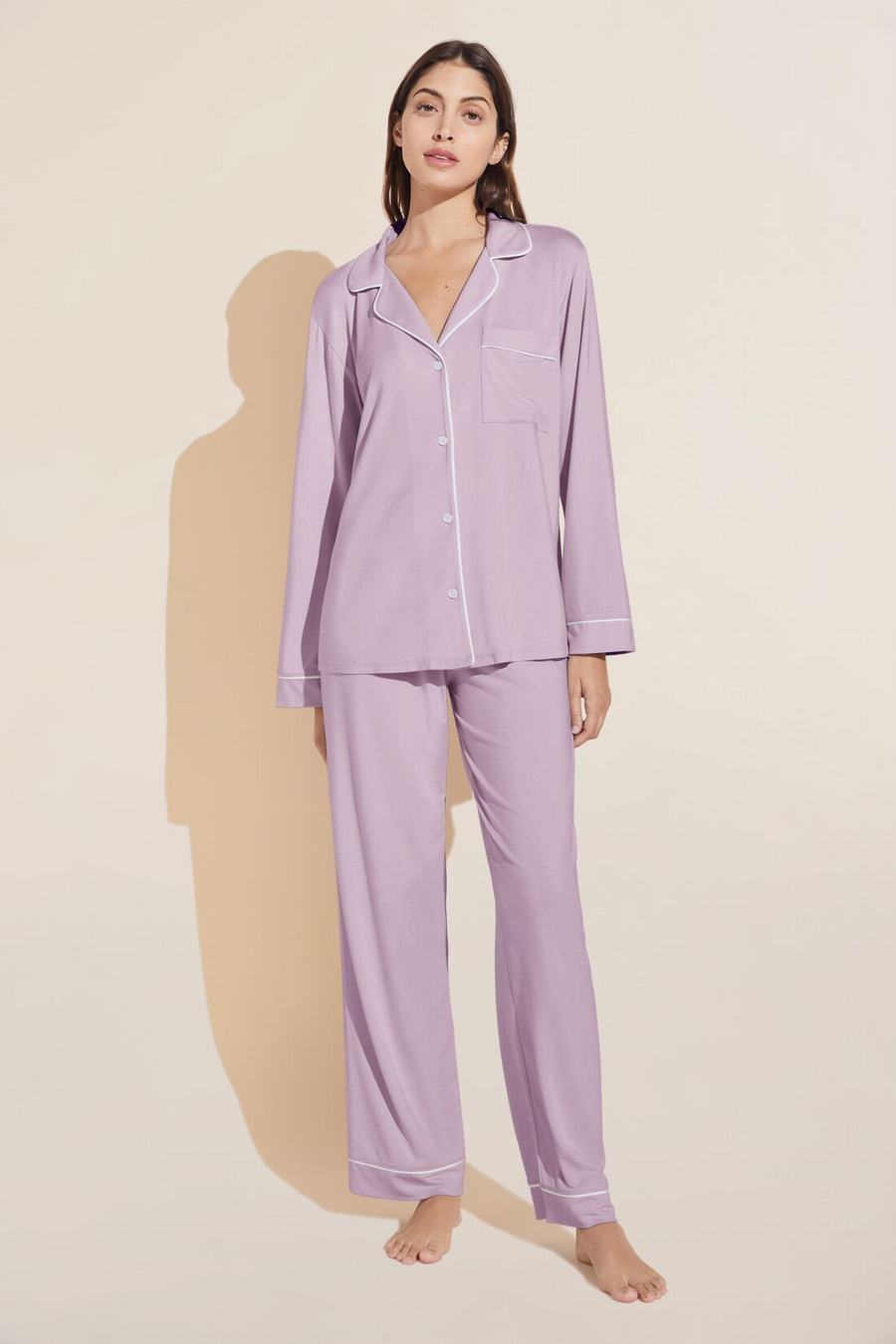 Purple White Women Eberjey Gisele TENCEL™ Modal Long PJ Set Pajamas | KEX1160UF