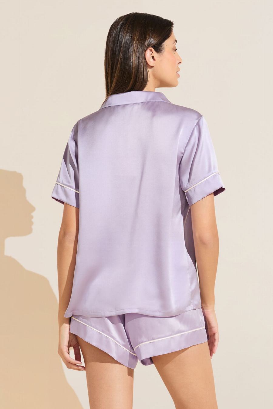 Purple White Women Eberjey Inez Washable Silk Short PJ Set Pajamas | DFN1925AP